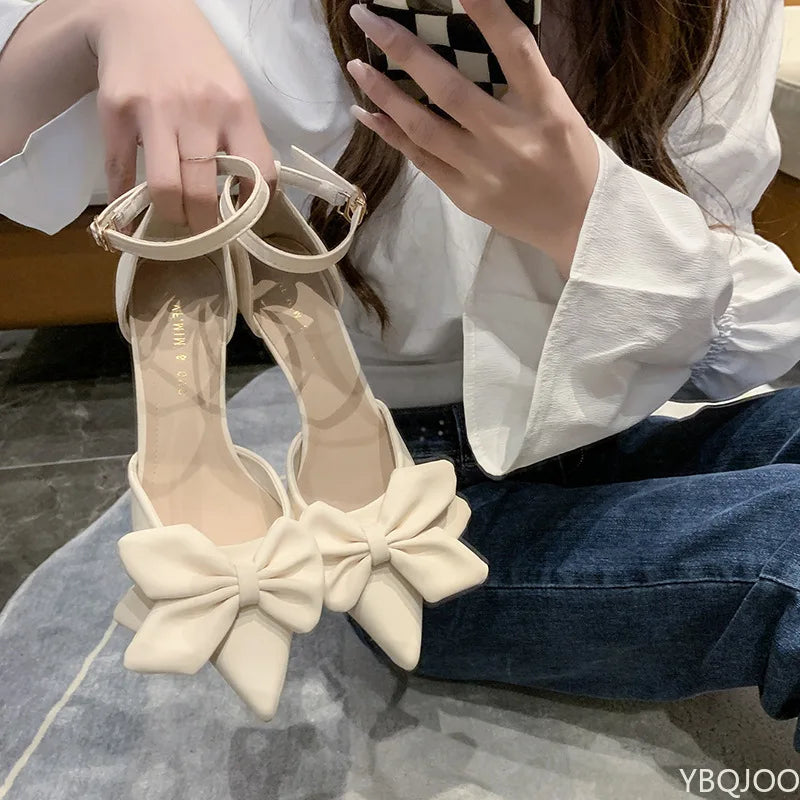 Summer Women's Shoes Fashion 2022 New Low Heels Bow-knot Pointed Sandals Sexy Baotou Stiletto Party Light Sandalias De Mujer