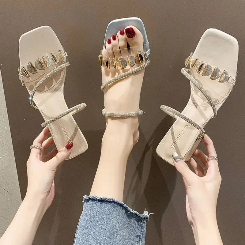 Women Fashion Rhinestone High Heel Sandals Summer Ladies Sexy Sandals Female Leather Sandals Plus Size 34-40 Zapatos De Mujer