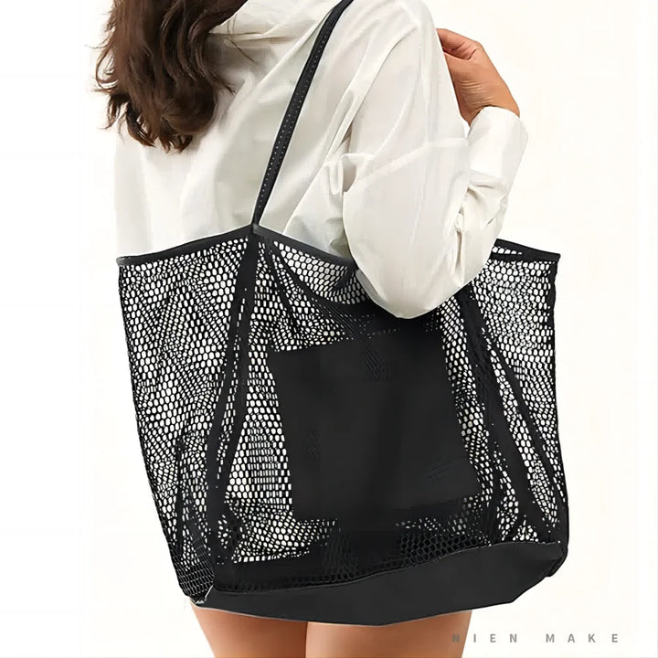 Large capacity ladies beach bag skeleton mesh beach bag outdoor travel shoulder, handheld storage bag