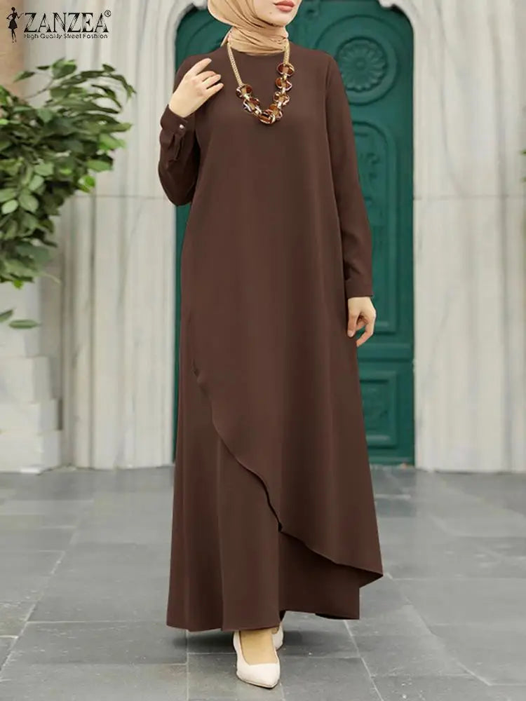 Muslim Fashion Hijab Dress ZAZNEA Turkey Abaya Women Long Sleeve Maxi Sundress Asymmetrical Robe Dubai Vestido Isamic Clothing