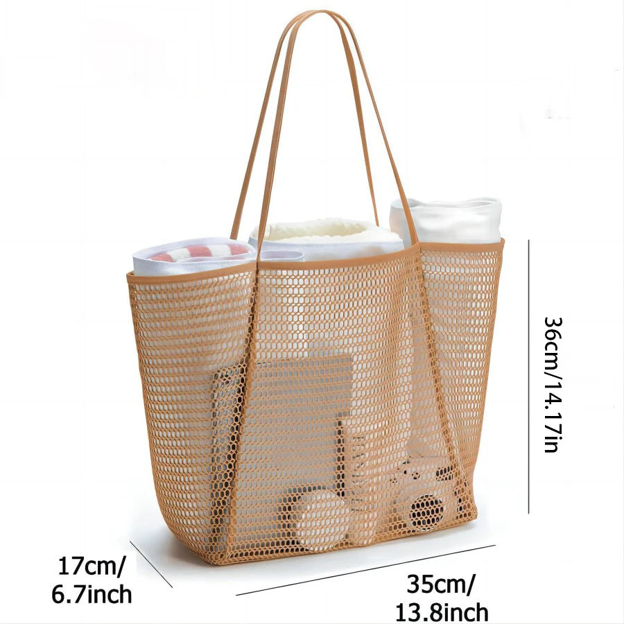 Large capacity ladies beach bag skeleton mesh beach bag outdoor travel shoulder, handheld storage bag