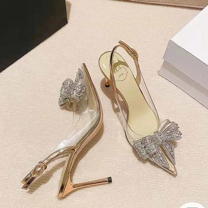 Pointed Toe High Heels Female Stiletto 2022 New Bow Rhinestone Sexy Bridesmaid Bride Wedding Fashion Women's Sandals