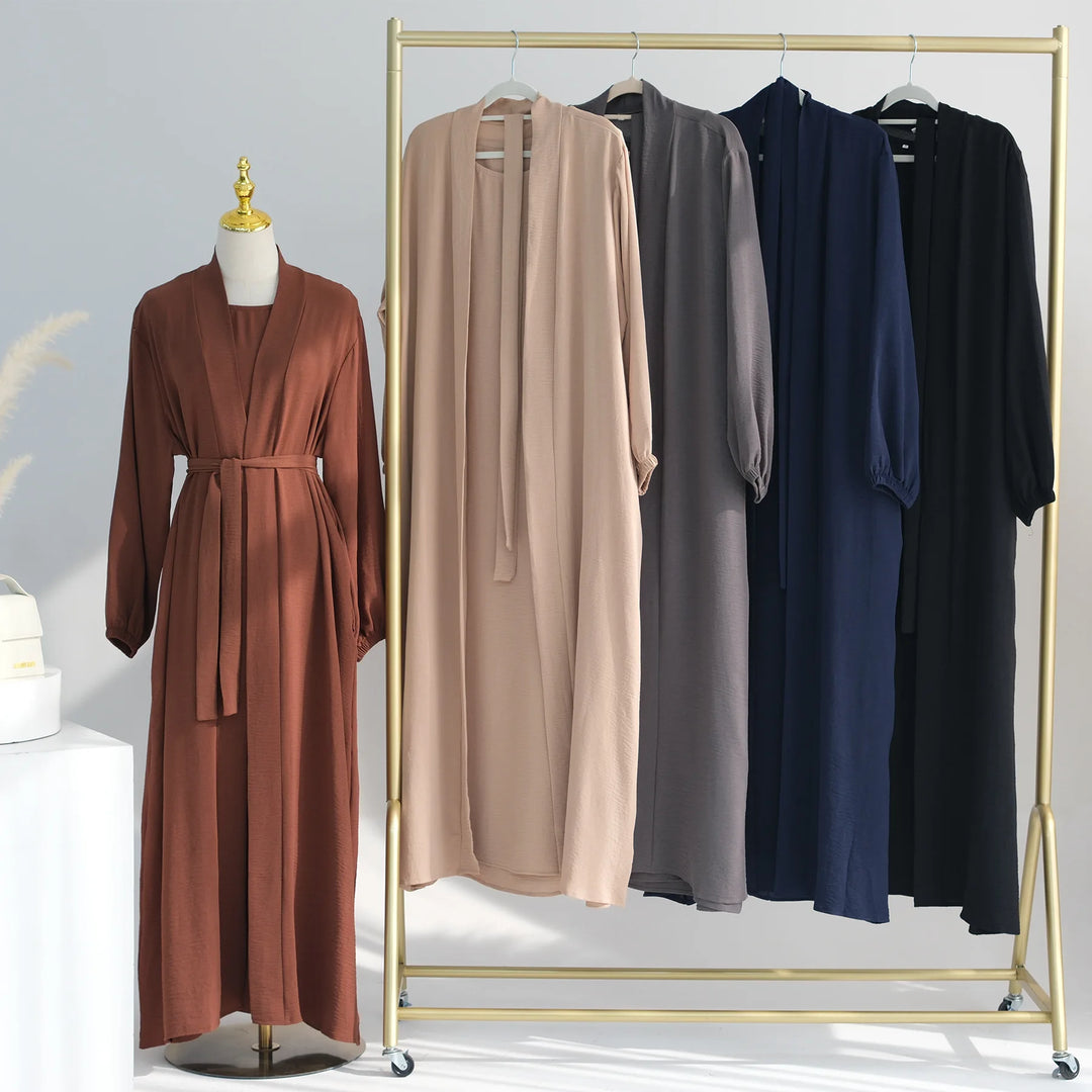 Abaya Kimono and Hijab 2 Piece Set Slip Sleeveless Dress Matching Muslim Sets Abayas for Women Dubai Turkey Africa Islam Clothes