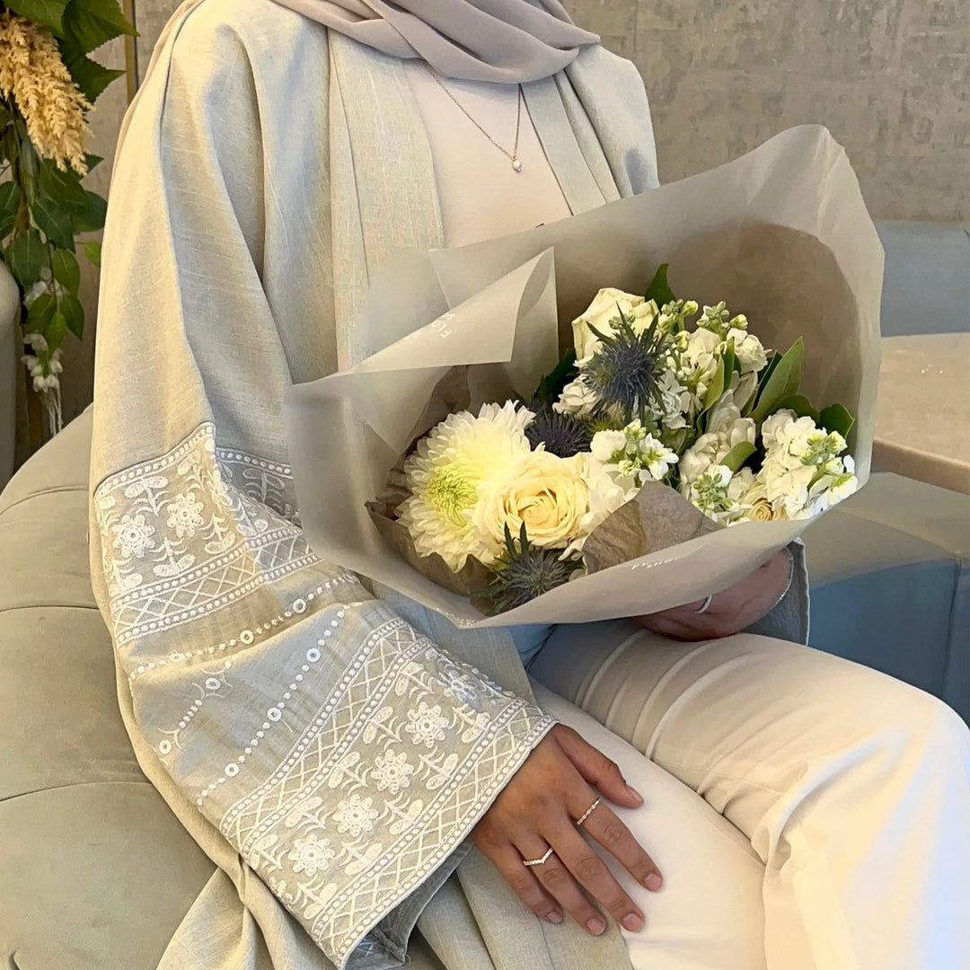 Embroidery Cotton Linen Kimono Abaya for Women Muslim Open Abayas Dubai Luxury Turkey Kaftan Hijab Dress Ramadan Islamic Clothes