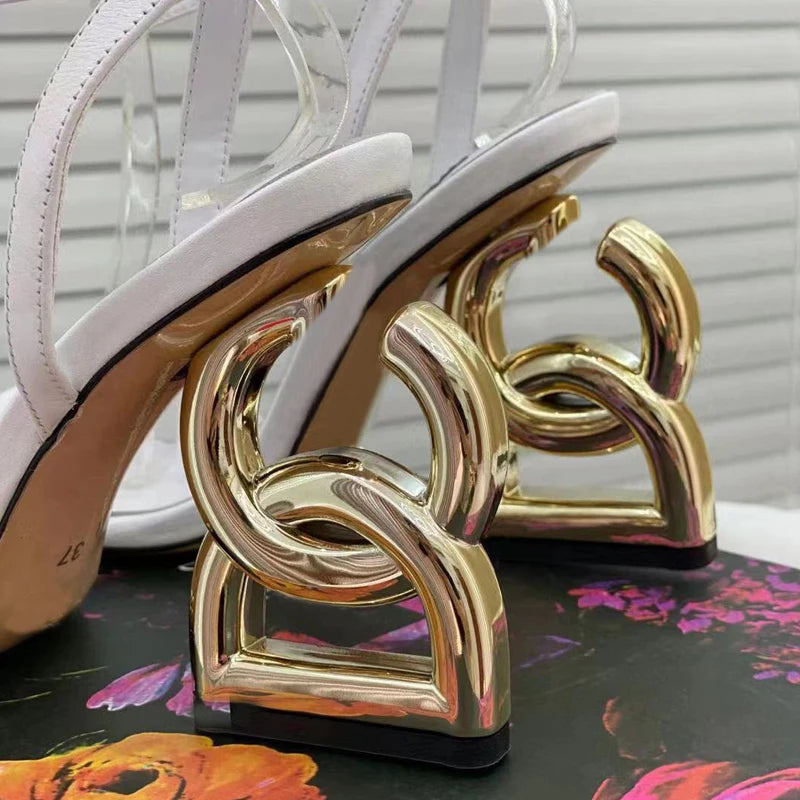 Designer Unique Woman Sandals High Quality Single Toe Strap Party Wedding Shoes Ladies Gold Shoes Fashion Buckle Ankle Strap