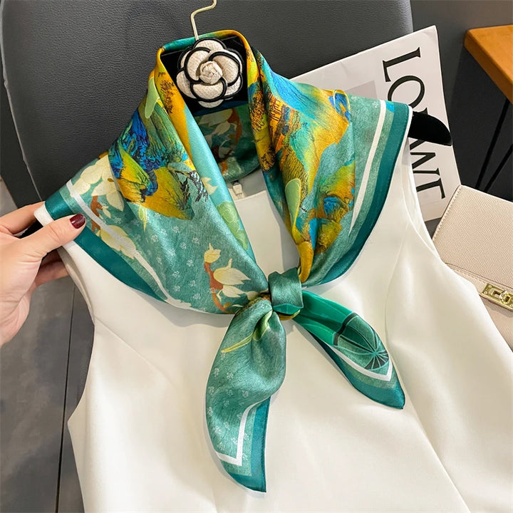 Square Floral 100% Real Silk Scarf Women Hair Ribbon Headband Luxury Brand Ladies Neck Tie Wrist Wrap Neckerchief Shawl Bandana