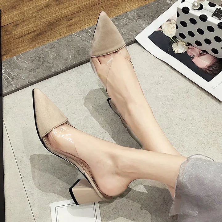 Summer Slippers High Heel 7CM Solid PVC Shoes for Women Outside Wear Suede Slides Zapatos Mujer Pointed Sandalias Mujer Verano