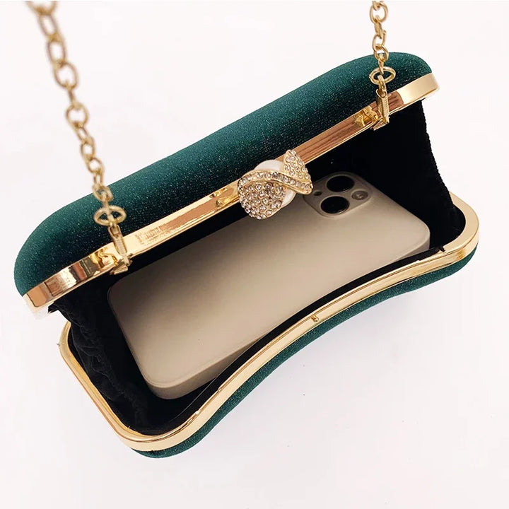 Luxury Design Women Evening Bags Green Clutch Purse Shoulder Two Chains Wedding Party Female Handbags Vintage Crossbody Bag