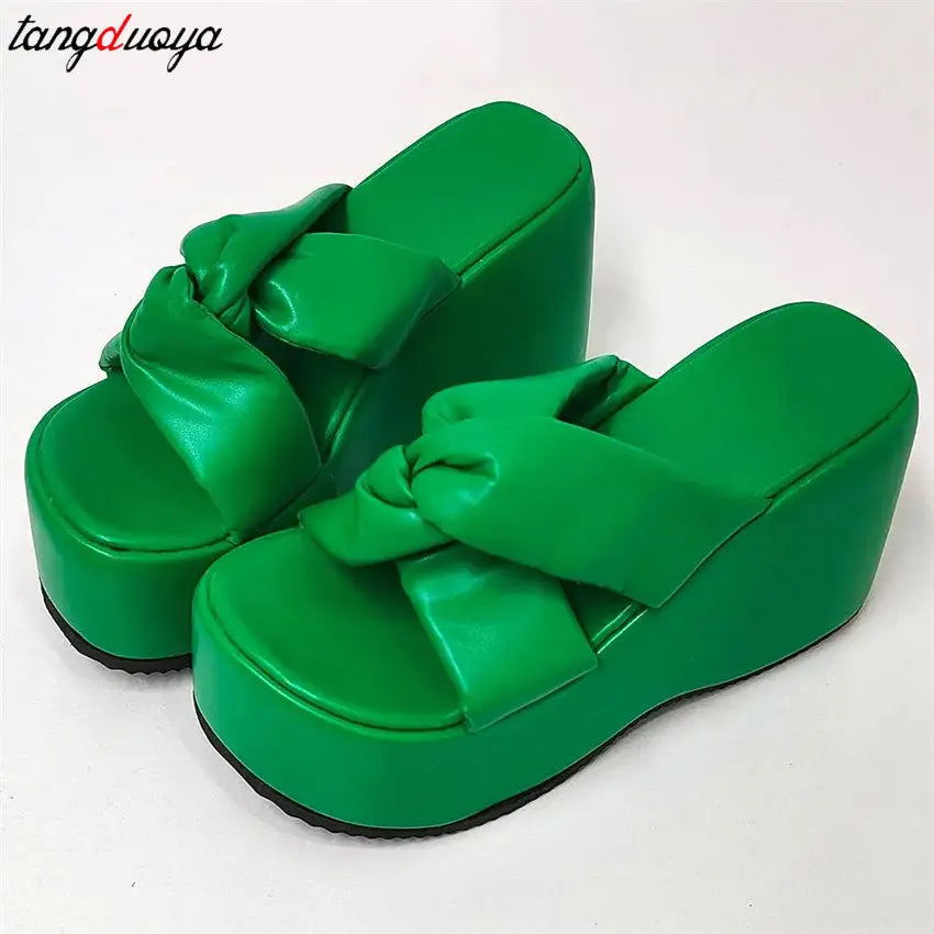 New Ladies Solid Platform Slides Fashion Wedges High Heels Summer women's Slippers 2024 Big Size 43 Casual antiskid Beach Shoes