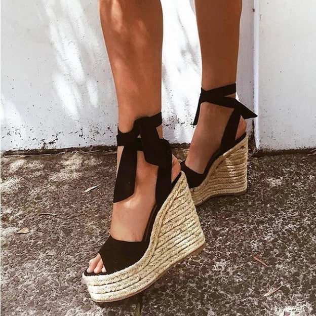 Female Sandal High Heels 2023  Summer Large Size Clogs Wedge Black Shoes for Women Girls High-heeled Big Platform Beige Fashion