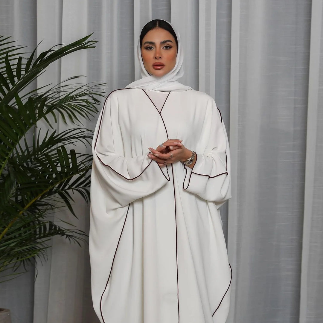 Open Front Long Sleeve Abaya Dress, Elegant Contrast Trim Maxi Length Dress, Women's Clothing