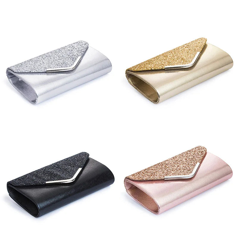 Women Evening Clutch Bag Wedding Golden Sequins Clutch Purse Chain Shoulder Bags Small Party Handbag With Metal Handle