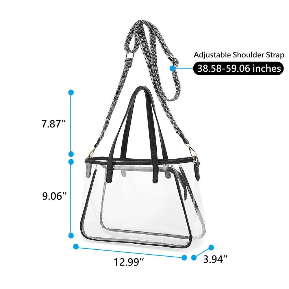 2023 New Fashion Big Tote Clear Packs Bag Stadium Approved Transparent See Through Clear Tote Bag for Work Sports Travel  Games