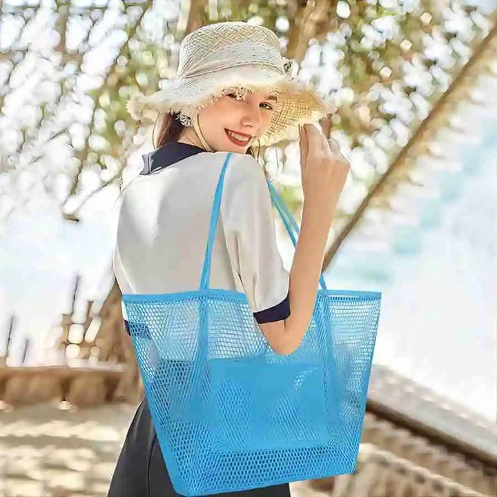 Large capacity ladies beach bag skeleton mesh beach bag outdoor travel shoulder, handheld storage bag