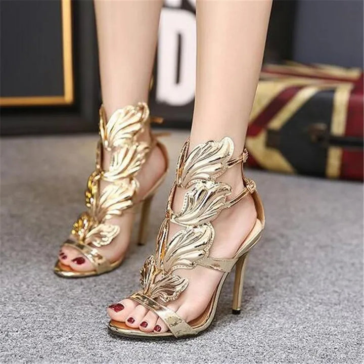 Women Sandals High Heel Gold Leaf Flame Gladiator Sandal Shoes Party Dress Shoe Woman Patent Leather 11cm High Heels Hot Sell