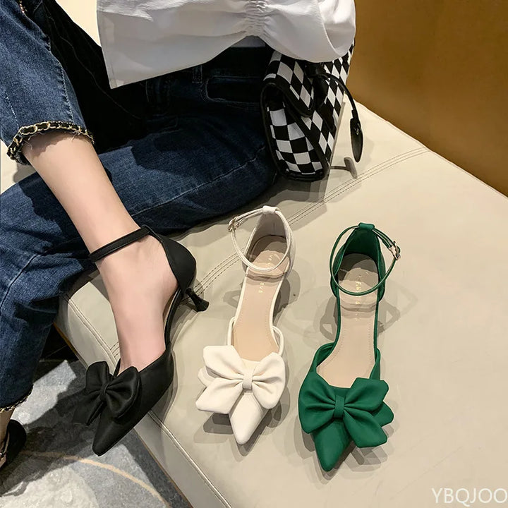 Summer Women's Shoes Fashion 2022 New Low Heels Bow-knot Pointed Sandals Sexy Baotou Stiletto Party Light Sandalias De Mujer