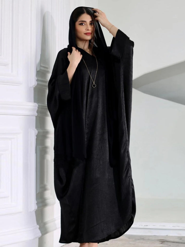 Siskakia Bright Silk Satin Batwing Sleeve Cardigan Robe Modest Muslim Dubai Plus Size Kimono Open Abaya Dress Corban Eid Woman