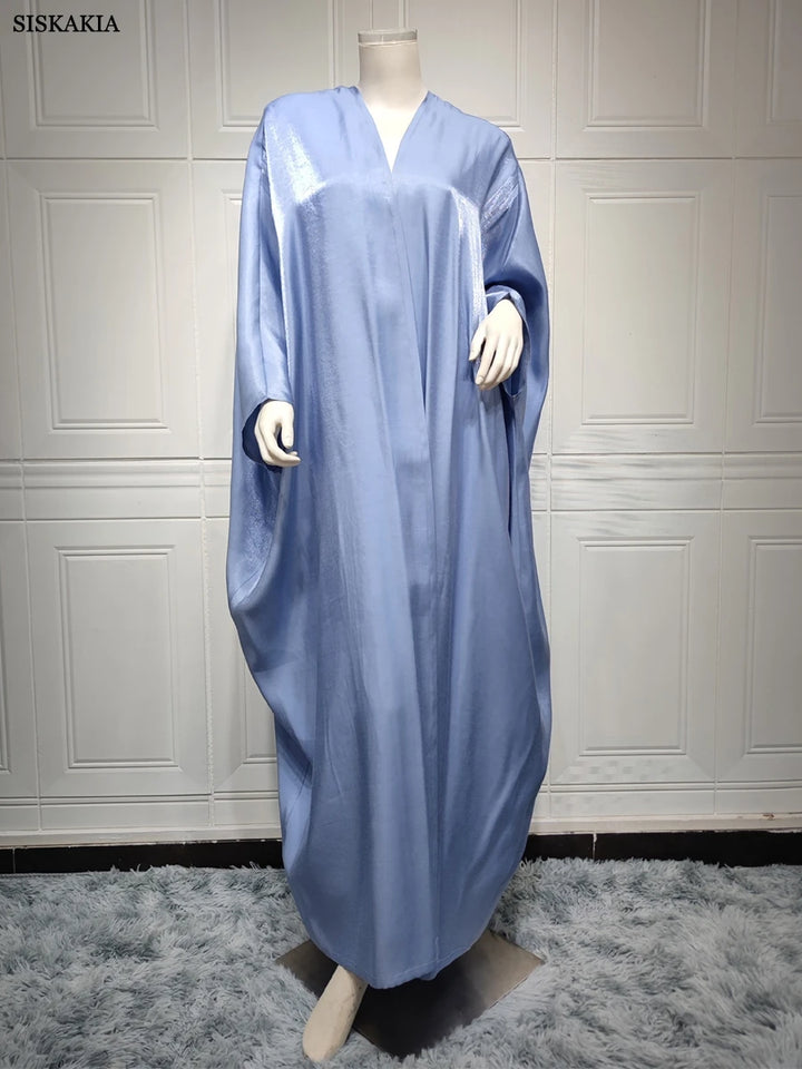 Fashion Casual Muslim Open Abaya for Women Corban Eid al Adha 2023 New Bright Silk Satin Cardigan Robe Oversized Batwing Sleeve