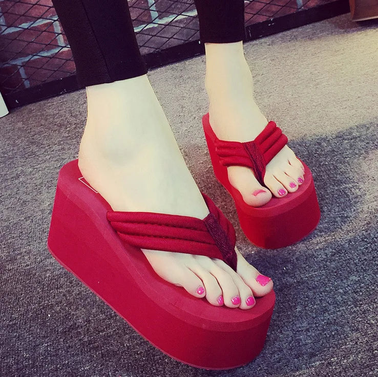 Slippers Fashion Summer Women Chunky Wedges Flip Flops Casual Shoes 8cm High Heel Waterproof Slippers Sexy Lady Sandals