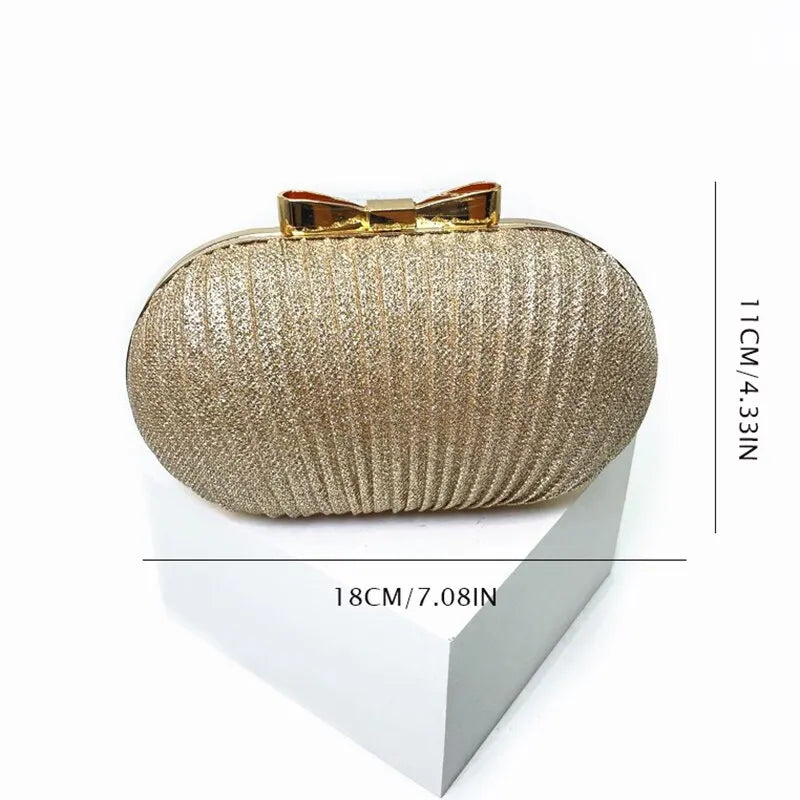 Pleated Butterfly Goose Egg Evening Bag Oval,Round Ladies Clutch Banquet Dress Chain Evening Bag