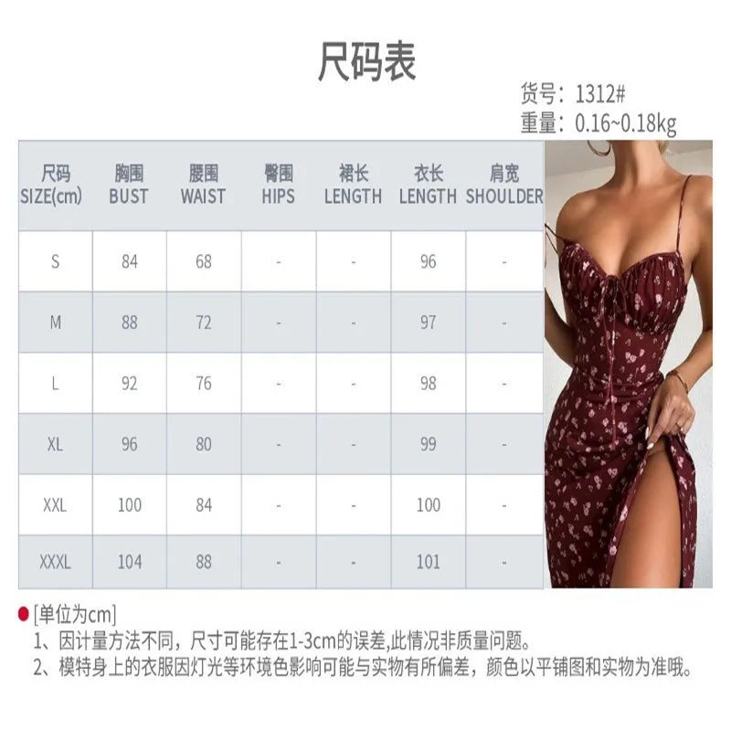 2023 New Summer Women's Sexy Slim Fit Sleeveless High Waist Fashion Floral Fold Lace Up Split Hanging Strap Floral Print Dress