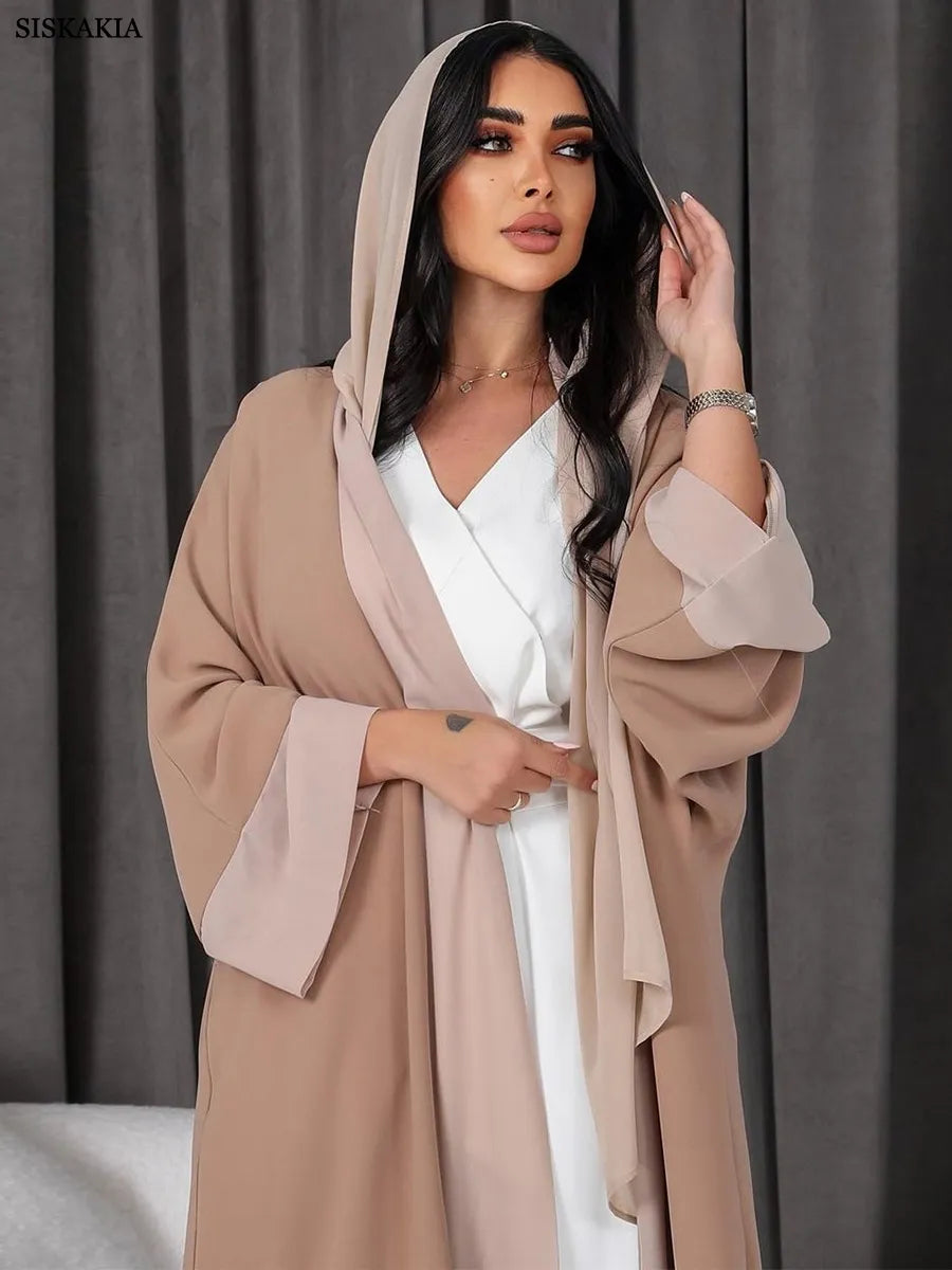 Front Open Abaya for Women Brief Fashion Solid Patchwork Arab Dubai Moroccan Kimono Corban Eid New Islamic Outsider Robe 2023