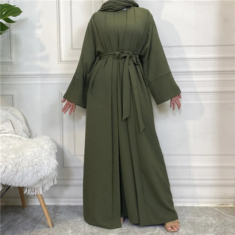 Women Open Abaya Kaftan Dubai Turkey 2 Piece Muslim's Set Luxury Islam Robe African Dress Kimono Morocco Clothing Caftan Fashion