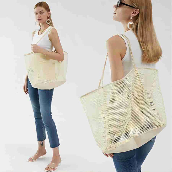 Large capacity ladies beach bag skeleton mesh beach bag outdoor travel shoulder, handheld storage bag