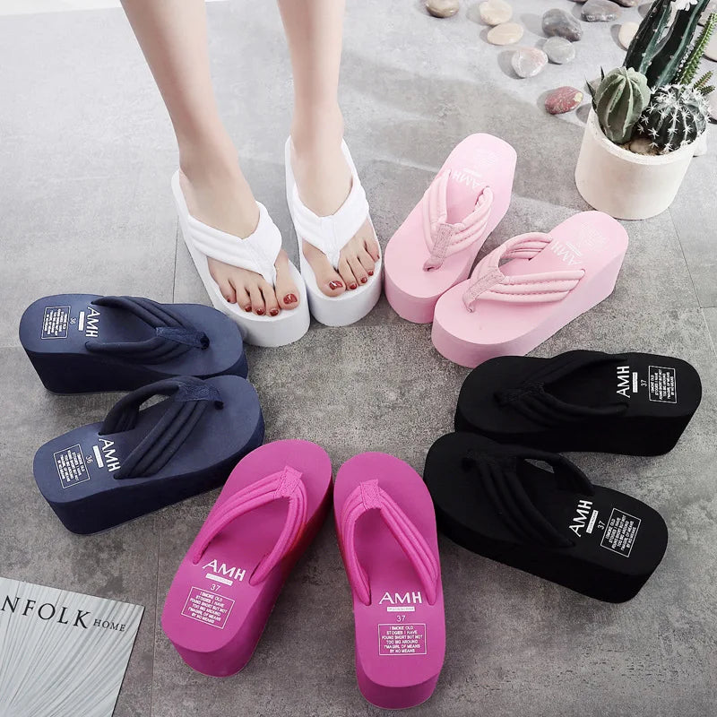 Slippers Fashion Summer Women Chunky Wedges Flip Flops Casual Shoes 8cm High Heel Waterproof Slippers Sexy Lady Sandals