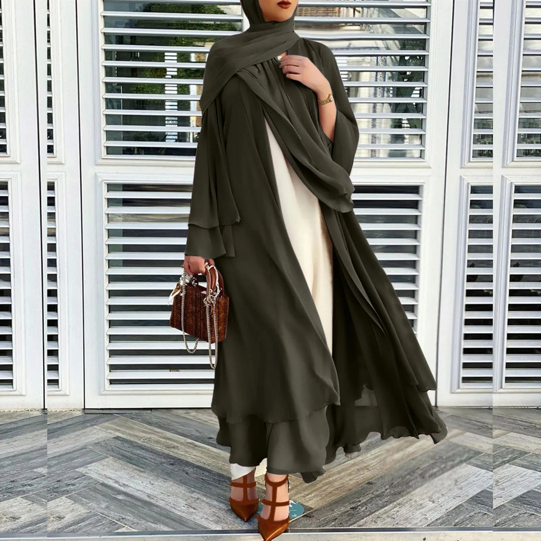 Better Double layer Abaya Kimono Dubai Kaftan Muslim Cardigan Abayas Dresses Women Casual Robe Femme Caftan Islam Clothes