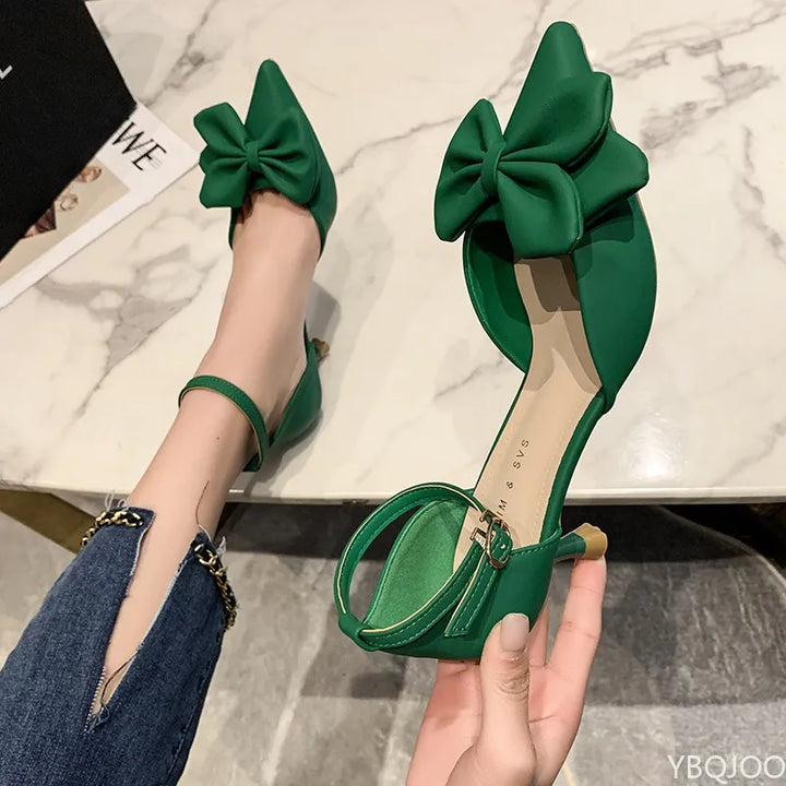 Summer Women's Shoes Fashion 2022 New Low Heels Bow-knot Pointed Sandals Sexy Baotou Stiletto Party Light Sandalias De Mujer