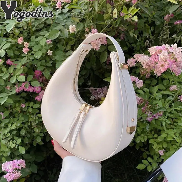 Fashion Design Tote Bags for Women Luxury Half Moon Hobo Bag Lady Brand Shoulder Bags PU Leather Armpit Clutch Handbag and Purse