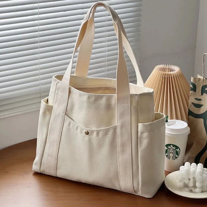 Women Multiple Pockets Handbag Canvas Shoulder Bag Gothic Tote High Quality Large Capacity Cotton Reusable Shopping Beach Bag