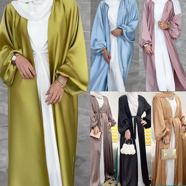 Muslim Fashion Clothes Women Abaya Dubai Arab Puff Sleeves Lace-up Ramadan Dress Jilbab Hijab Robe Turkey Caftan Marocain Abayas