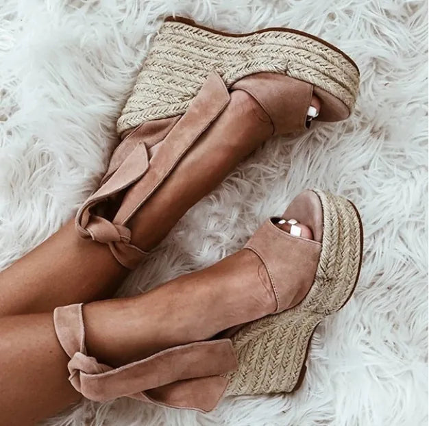 Female Sandal High Heels 2023  Summer Large Size Clogs Wedge Black Shoes for Women Girls High-heeled Big Platform Beige Fashion