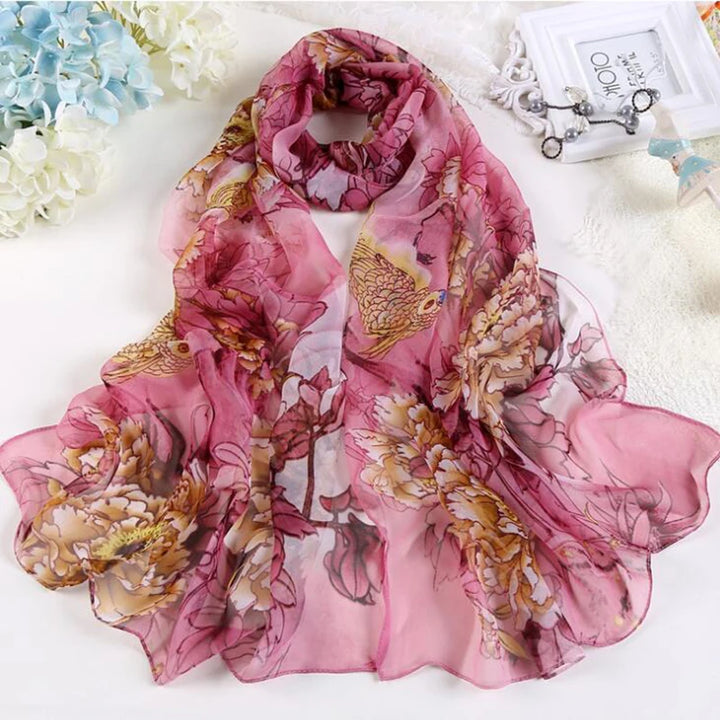 Women Fashion Chiffon Georgette Silk Scarf For Muslim Hijab Peony Flower Bandana Summber Beach Sarong Scarf&Shawl HY30