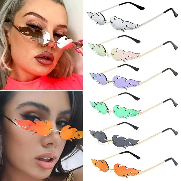 Women Men Fashion Bat Sun Glasses Rimless Flame Sunglasses for Girls Trendy Tears Sunglass Wing Shades Eyewear Fire Eyeglasses