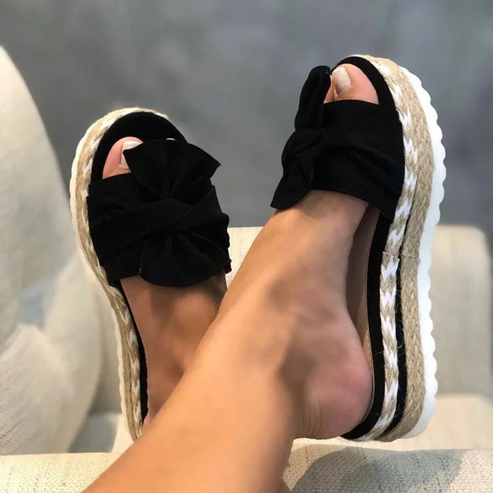 Women Slippers Summer 2022 Platform Wedges Mid Heels Bow Tie Peep Toe Fashion Slides Beach Outdoor Ladies Shoes Zapatos De Mujer