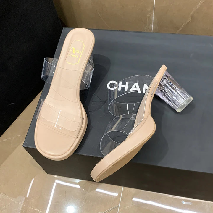 Chunky Platform Transparent Pvc Sandals Women Summer 2023 Clear Super High Heels Sandals Woman Plus Size 42 Thick Heeled Slipper