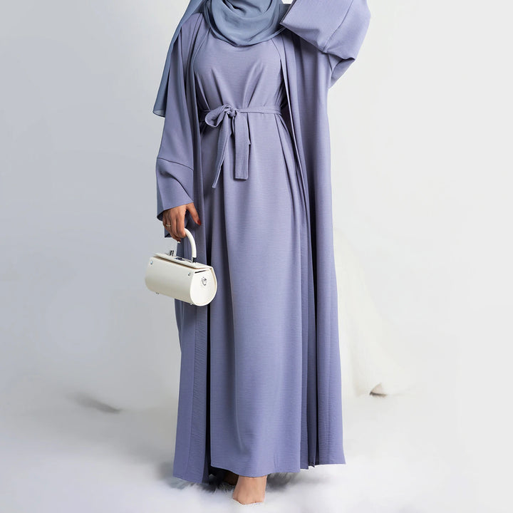 Hot Sell 2 Piece Abaya Sleeveless Hijab Dress Matching Muslim Sets Plain Open Abayas Women Dubai Turkey African Islamic Clothing