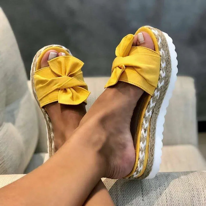 Women Slippers Summer 2022 Platform Wedges Mid Heels Bow Tie Peep Toe Fashion Slides Beach Outdoor Ladies Shoes Zapatos De Mujer