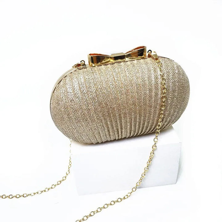 Pleated Butterfly Goose Egg Evening Bag Oval,Round Ladies Clutch Banquet Dress Chain Evening Bag