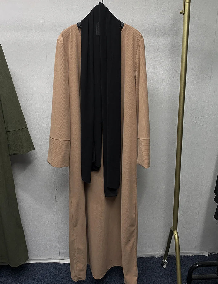 Corduroy Abayas for Women Muslim Dubai Kimono Abaya Set for Turkey Cardigan with Headscarf Saudi Arabia Islamic Clothing Robe