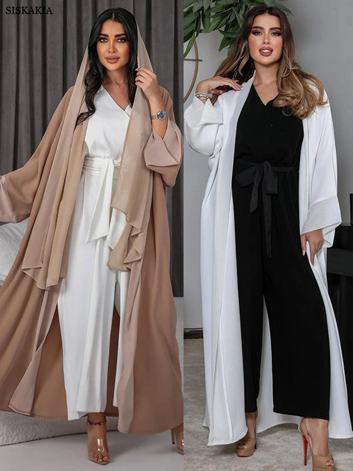 Front Open Abaya for Women Brief Fashion Solid Patchwork Arab Dubai Moroccan Kimono Corban Eid New Islamic Outsider Robe 2023