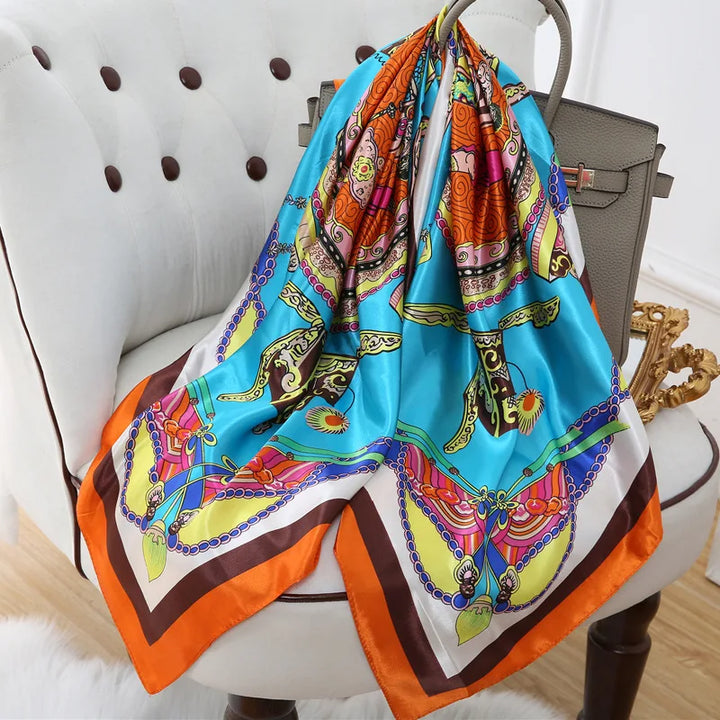 Luxury Brand Silk Satin Square Scarf Women Hijab Bandana Muslim Headscarves Shawl Wrap Ladies Headband Neckerchief Foulard 90cm