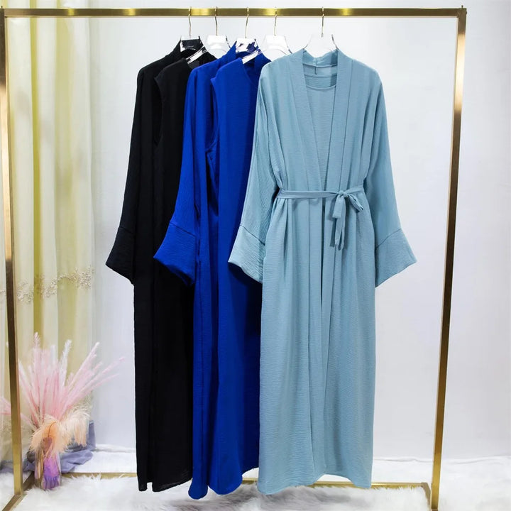 Muslim Sets Muslim Jilbab Two Pieces Women Out Abaya Loose Cardigan Coat Sleeveless Inner Dress Prayer Clothing with Belt 2pics