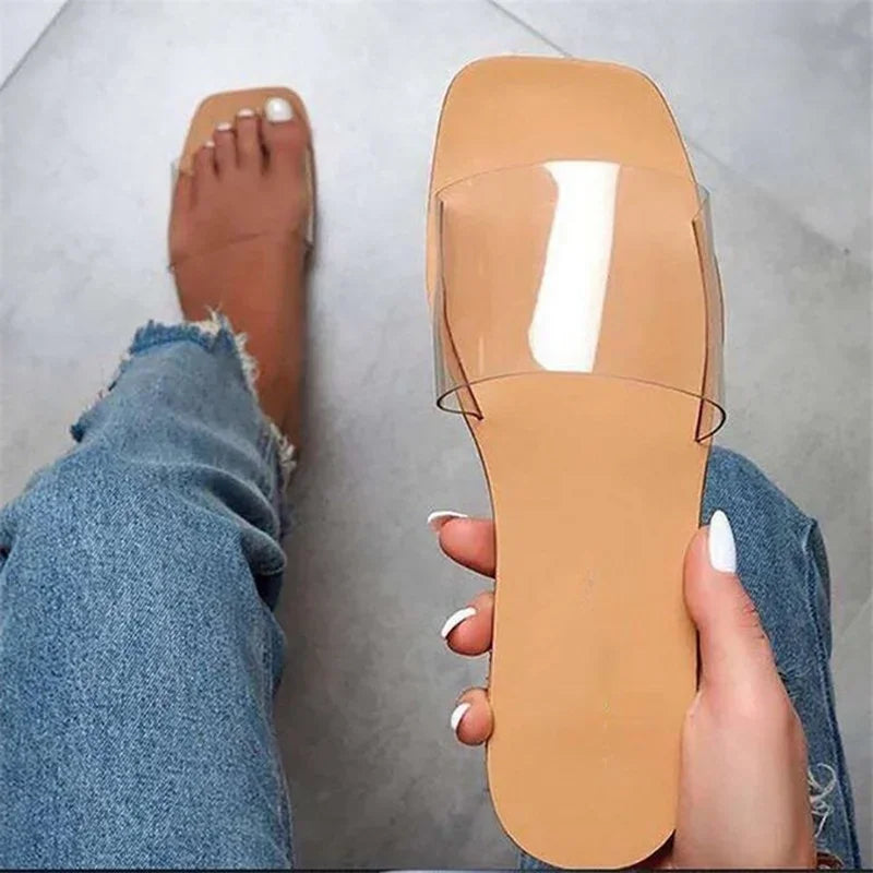 comemore 2021 New High Quality Women Slides Square Toe Flat Slippers Summer Outdoor Beach Non-Slip Casual Sandals Female Shoes