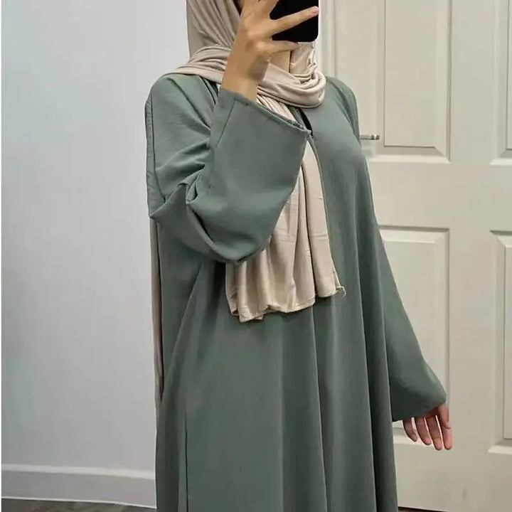 New Abaya Under Dress Long Sleeve With Pockets High Quality Jazz Crepe EID Muslim Women Basic Solid Modest Maxi Islamic Clothing