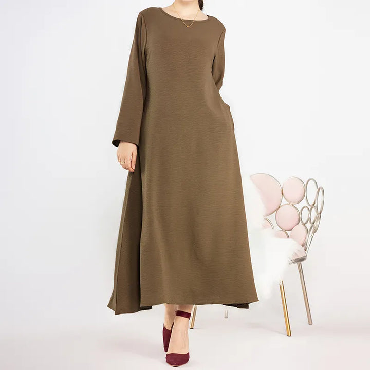 New Abaya Under Dress Long Sleeve With Pockets High Quality Jazz Crepe EID Muslim Women Basic Solid Modest Maxi Islamic Clothing