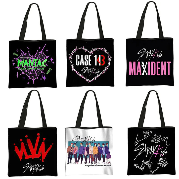 Maxident Stray Kids Tote Bags Kpop Maniac Women Handbag Hip Hop Shoulder Bag Changbin Hyunjin Han Felix Seungmin Shopping Bag